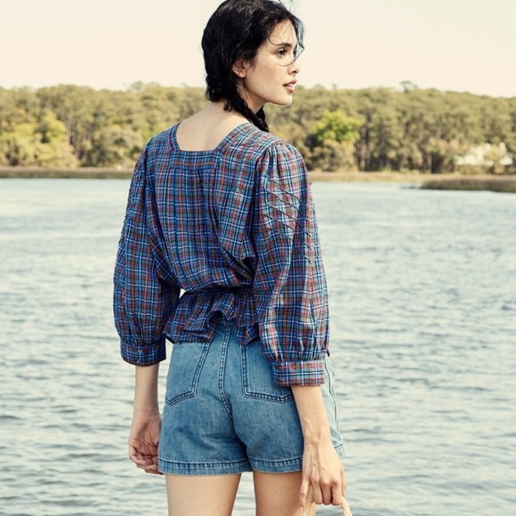 DÔEN Toulouse Top in French Plaid Blue - Size Small - Picture 3 of 11